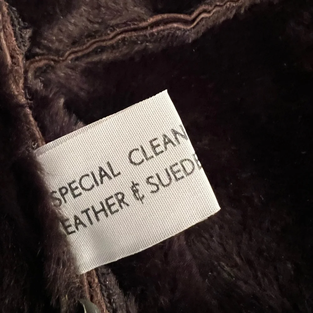 Vintage split cowhide brown suede coat lamb collar wrap style size Med - Picture 9 of 13